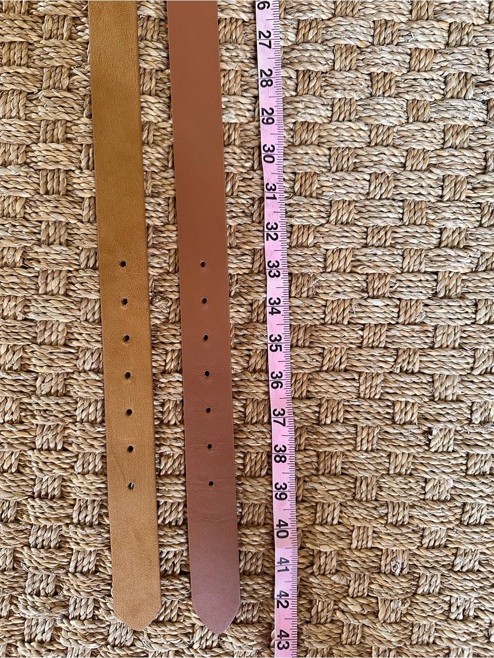 Set of 2 Double Ring Gold Buckle Belts Camel & Cognac 43